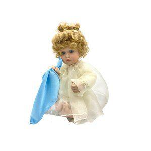 Doll 1991 Cindy M. McClure 9” Porcelain Crying curly blonde Vintage
